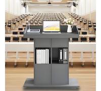 Soporte de podio de madera maciza gris para aula e iglesia, atril de altura ajustable con 3 niveles de almacenamiento y deflectores de seguridad de 39.4 pulgadas de alto, ideal para presentaciones y