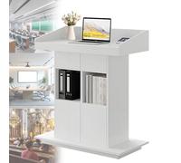 Soporte de podio de madera maciza para discursos, atril de base estable de doble capa para uso en el aula y la iglesia, elegante acabado blanco (31.5 x 20 pulgadas), ideal para presentaciones