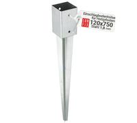 Soporte de Poste para Madera 120x120 mm, Acero Galvanizado, Punta de Anclaje al Suelo 750mm, Espesor 1.8 mm, Base Metálica para Valla Jardín, Fijación Poste Cuadrado Exterior, Lun Fix