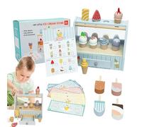 Soporte de postre para niños de madera para la venta de fantasía en cocinas de juego, colección de juegos de rol con bolas coloridas y bolsas de gofres, empleo educativo para entrenamiento preescolar