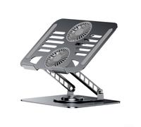 Soporte de refrigeración para laptop, diseño ergonómico de doble ventilador, rotación de 360°, plegable, altura ajustable, soporte ventilado para portátiles (negro)