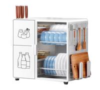 Soporte de secado de 2 niveles para encimera de cocina, ahorro de espacio, para tazas y cuencos, diseño a prueba de polvo, solución de almacenamiento duradera para encimera de cocina organizada