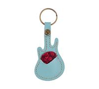Soporte de Selección de Guitarra de Cuero con la Forma de Guitarra de Llave Anillo Cool Incluye 5 Selecciones de Celuloides Portátiles para Músicos (aguamarina)