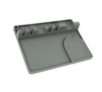 Soporte de silicona para cuchara y espátula con bandeja de goteo integrada, mantiene tu área de cocción limpia y organizada sin esfuerzo (gris)
