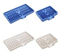 Soporte de silicona para jabonera, paquete de 4 con agujeros de drenaje para fregadero de cocina, organizador montado en la pared o encimera para esponjas de jabón de bar, 2 tamaños (azul blanco)