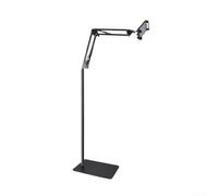 Soporte de suelo ajustable para tabletas y teléfonos, soporte de CPU móvil de base pesada para grabación en vivo, rotación de 360°, soporte de cama para iPad de 4 a 13 pulgadas, color negro (A)