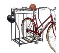 Soporte de Suelo para Bicicletas Relaxdays, Ancho de neumático Ajustable | con cesta y 6 ganchos, soporte múltiple ajustable, de acero