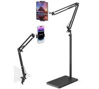 Soporte de suelo para tablet con base pesada de 5 kg y abrazadera de mesa, brazo extensible de altura ajustable, compatible con iPhone, iPad Pro/Air/Mini, Galaxy Tab, Kindle, teléfonos móviles (4,5 -
