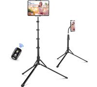 Soporte de suelo, trípode ajustable en altura de 67”, soporte para tablet con soporte extensible compatible con iPad Mini/ Air/ Pro,