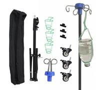 Soporte de suero, móvil con ruedas, 4 ganchos, adecuado para hospital y hogar, acero inoxidable, altura ajustable