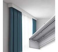 Soporte de techo de caja de metal 3 en 1 para doble riel y barra, riel y pelmet ajustables de 2,4 m, ideal para tratamientos de ventanas y decoración del hogar