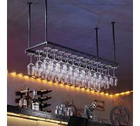 Soporte de Techo Industrial de Metal Negro para Copas de Vino, Ideal para Bares y cocinas domésticas. Estantes organizadores flotantes Colgantes invertidos de 100 x 35 cm.