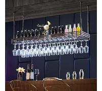 Soporte de techo para copas de vino, estante colgante ajustable para botellas y vasos, estante que ahorra espacio para cocina y cafetería, duradero y fácil de instalar