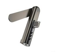Soporte de teléfono 2 en 1 y adaptador USB C a 3,5 mm, soporte de escritorio plegable de aluminio para teléfonos inteligentes de 4 a 8 pulgadas, soporte móvil portátil con conector de audio para