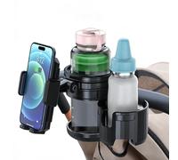 Soporte de teléfono 3 en 1 para cochecito, soporte universal para tazas con soporte ajustable para teléfono, doble portavasos para andador, silla de ruedas, se adapta a la mayoría de Donna, Uppababy