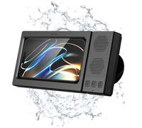 Soporte de teléfono de ducha mejorado de segunda generación con altavoz Bluetooth, batería de 1200 mAh, 12-18 horas de reproducción, altavoces duales, graves más fuertes, funda impermeable IPX5 para