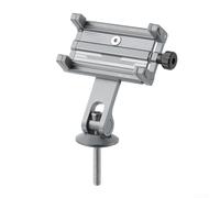Soporte de teléfono giratorio a prueba de golpes para bicicletas con bloqueo mecánico de cuatro garras y brazo telescópico ajustable de 58 mm a 88 mm de ancho (modelo de manillar plateado)