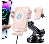 Soporte de teléfono móvil para coche con función de carga, cargador rápido inalámbrico de 15 W, carga inductiva, cargador de coche para iPhone 17/16/15/14/13/12, Samsung Huawei Xiaomi (rosa)