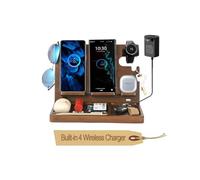 Soporte de teléfono para escritorio con estación de carga inalámbrica para teléfonos Samsung 2, Galaxy Watch 7/6/5/4/3/2, Galaxy Buds, estación de acoplamiento de teléfono de madera, bandeja de