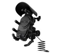 Soporte De Teléfono Para Moto - Soporte De Manillar Seguro, Base De Carga Rápida | Cargador USB De Doble Puerto Con Pinza Antivibraciones, Soporte De Smartphone Impermeable Para Scooter Y Navegación