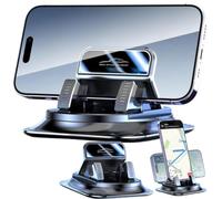 Soporte de teléfono para salpicadero de coche con rotación de 360 grados, agarre antideslizante y soporte de teléfono celular con una sola mano con clip de resorte ajustable, compatible con iPhone y
