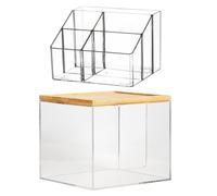 Soporte de toalla limpia | de almacenamiento multifuncional acrílico transparente de 2 capas | Dispensador de toallitas faciales | para cuidado de la piel pinceles de maquillaje esponjas