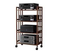 Soporte de torre de audio HiFi de 4 niveles para almacenamiento de CD/DVD con ruedas, soporte de piso para cine en casa, AV, estante rodante para centro de entretenimiento, diseño elegante y funcional