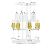 Soporte de torre de champán, soporte de cristalería de 2 niveles, con 12 ranuras redondas de acrílico flotante, torre de copa de champán, para vino, cerveza, whisky, refrescos, agua, bebidas