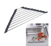 Soporte de trapo de esponja, estante de secado de platos triangular enrollable, estante de drenaje de fregadero triangular, escurridores de platos multiusos plegables para cocina (negro)