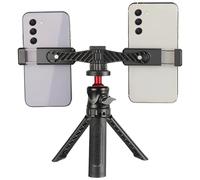 Soporte de trípode dual para teléfono con soporte de cabeza esférica, mini soporte de cámara para grabación de escritorio, soporte portátil para smartphone para juegos y transmisión en vivo