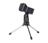 Soporte de trípode para micrófono, trípode de escritorio plegable con soporte de clip para micrófono, soporte ligero y ajustable con perilla de bloqueo para cantar, interpretar y grabar soporte de