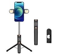 Soporte de trípode para selfie con abrazadera de teléfono, soporte de metal plegable y extensible con luz de relleno