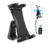 Soporte de trípode para tablet IPad, adaptador de 360 grados, soporte con pinza y mando a distancia Bluetooth para iPad Pro 12.9 11 10.5, iPad Air Mini y tabletas de teléfono de 3.5 a 13.5 pulgadas