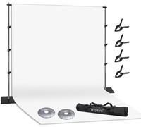 Soporte de tubo y cortina para estudio fotográfico de 10 x 8 pies con 12 x 10 pies, 100% muselina blanca, kit de sistema de soporte de fondo, abrazadera, bolsa de agua, bolsa de transporte