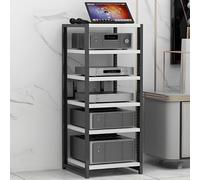 Soporte de TV ajustable de 4 niveles, estante blanco para CD/DVDrage, organizador de entretenimiento móvil para el hogar/oficina, 19.6 x 15.7 x 39.3 pulgadas