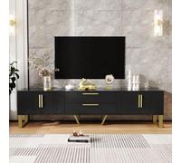 Soporte de TV con diseño ED - Detalles dorados (pies y piernas) y puerta con textura, elegancia y funcionalidad para el salón.