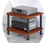Soporte de TV de 2 niveles de teca para entretenimiento, soporte de TV de altura ajustable, soporte estéreo AV con gabinete de audio y video abierto y soporte para reproductor de CD, ideal para nizing