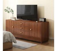 Soporte de TV de madera natural con almacenamiento, soporte de TV de suelo para sala de estar o dormitorio, consola multimedia con armarios y cajones (55.1 pulgadas), muebles elegantes y funcionales