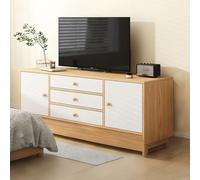 Soporte de TV de madera natural, soporte de TV de suelo con armarios y cajones, consola multimedia para sala de estar o dormitorio, se adapta a televisores de 55 pulgadas (140 cm), elegante y