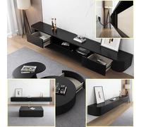 Soporte de TV flotante grande montado en la pared, consola multimedia con múltiples compartimentos y armario de almacenamiento para televisores, elegante estante de TV negro con amplio espacio (140 x