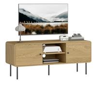 Soporte de TV HOMCOM 120 cm, soporte de TV para televisores de hasta 55" con 2 puertas, 2 compartimentos abiertos y patas de acero, gestión de cables, banco de TV moderno para salón, dormitorio, roble