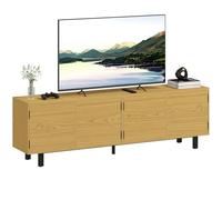 Soporte de TV HOMCOM 180 cm, soporte de TV para televisores de hasta 82" con 4 puertas de apertura a presión, banco de TV para salón, dormitorio, efecto madera natural