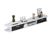 Soporte de TV montado en la pared, centro de entretenimiento multimedia con espacio para decodificador y equipos AV, elegante acabado de madera (140 x 22 x 18,4 cm), solución moderna de decoración del