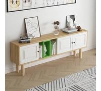 Soporte de TV móvil con 3 puertas abatibles y 1 estante central, consola multimedia de madera para sala de estar y oficina, centro de entretenimiento moderno de 140 cm, muebles elegantes.