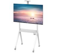 Soporte de TV móvil con altura ajustable para televisores de 42 a 120 pulgadas, carrito de TV rodante con ruedas, soporta hasta 150 kg, muebles de TV blancos para el hogar y la oficina