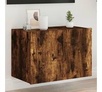 Soporte de TV multifuncional de pared con luces LED, acabado en roble ahumado, 60 x 35 x 41 cm, perfecto para sala de estar, centro de entretenimiento y soluciones que ahorran espacio