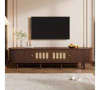 Soporte de TV ovalado en nogal oscuro, diseño de ratán - 180 cm de diseño de tablero de fibra de densidad media, capacidad de carga de 30 kg, dispone de dos cajones y un diseño de puerta con persiana