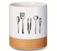 Soporte de Utensilios de Cerámica para Encimera de Cocina - Organizador de Espátula, Tenedor y , de Almacenamiento de Alimentos Multifuncional, Decoración de Estilo Granja, 4.1in