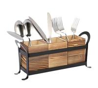 Soporte de utensilios de madera, 3-compartment Portable Handle Design with Rustic Finish, Stylish Countertop Silverware Caddy for Kitchen Cabinet Fork Spoon Storage in Cafe Hotel Outdoor Home Picnic