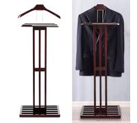 Soporte de valet para hombre con zapatero Hanr y bandeja, resistente Woo Free Standing Slish ropa y accesorios para dormitorio y entrada.